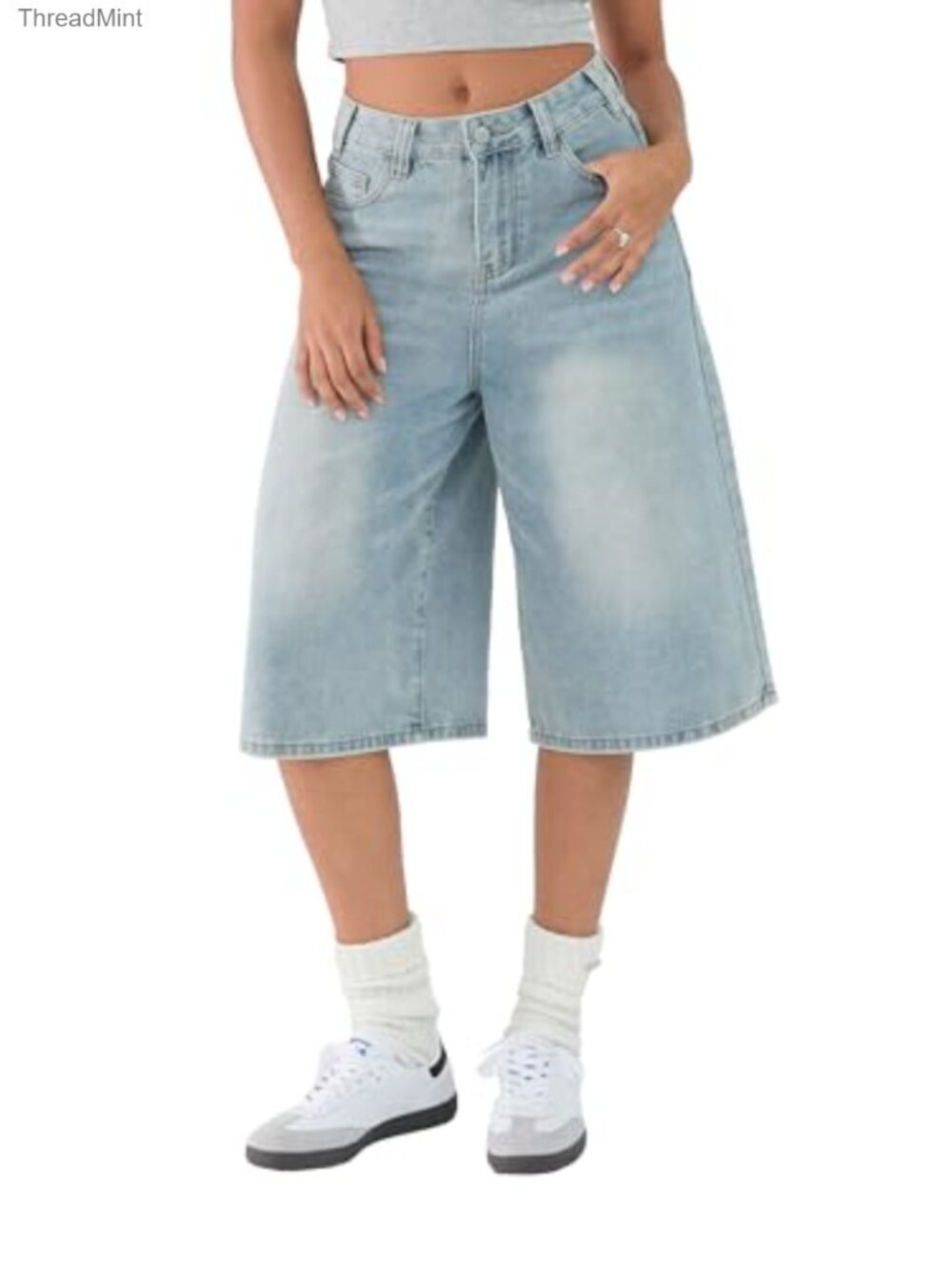 Wide Leg Baggy Long Bermuda Jean Shorts High Rise Grunge Y2K Denim Jorts